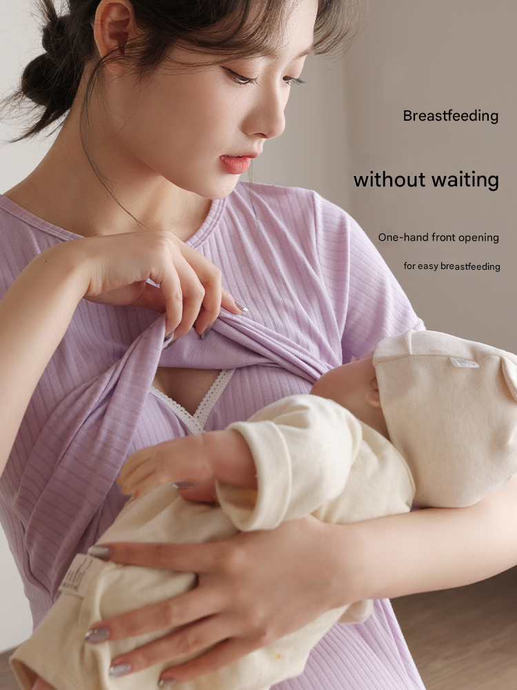 Summer Thin Nursing Clothes Postpartum Maternity Breastfeeding Short Sleeve Two-piece Set