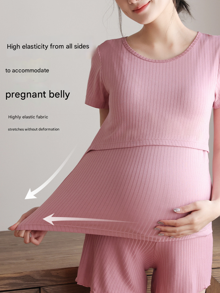 Summer Thin Nursing Clothes Postpartum Maternity Breastfeeding Short Sleeve Two-piece Set