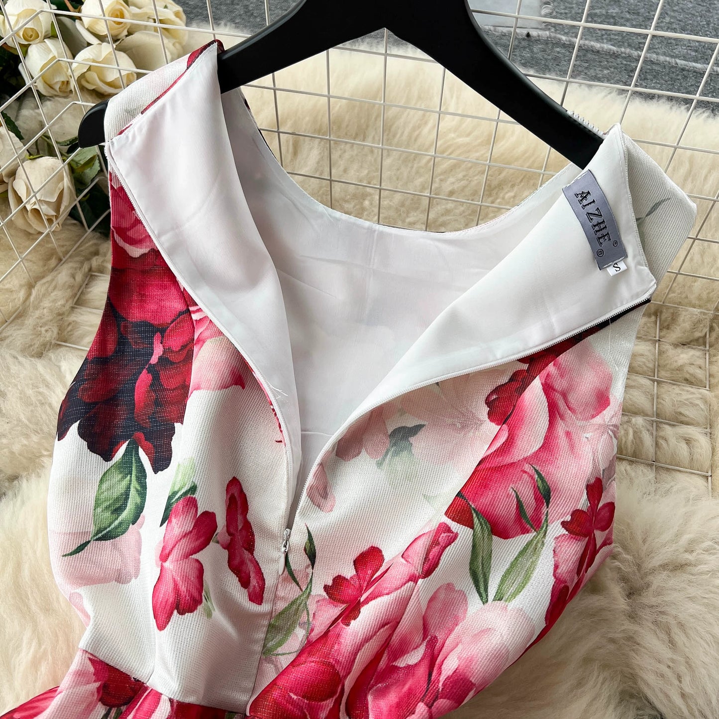Floral Elegant Sleeveless Pleated Waist-Defining Skirt Dress For Women