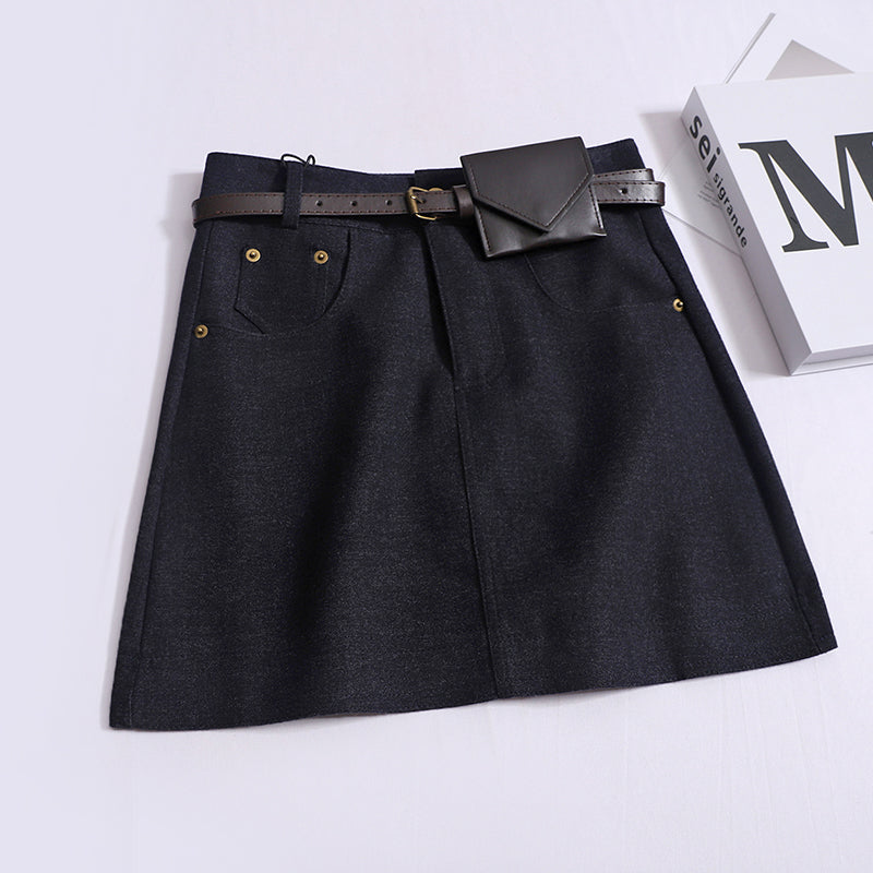 Fashionable And Versatile High Waist Thin Anti-Walking Short A-line Skirt With A Belt & Bag