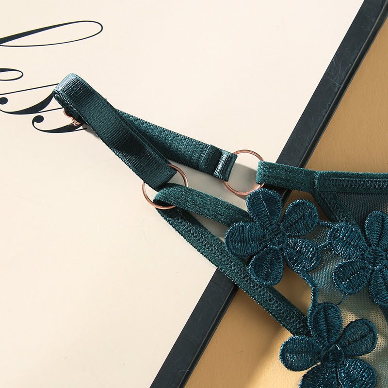 Flower Embroidery Comfortable Adjustable Straps Metal Buckle Design Thong Panties