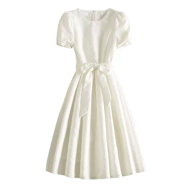White Waist Cut-Outs Mid-Length Dress