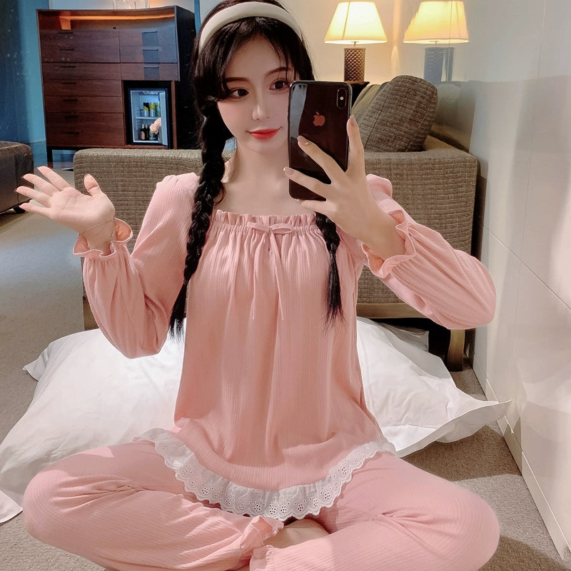 Women's Seasonal Long Sleeve Cotton Fairy Style Loungewear Set