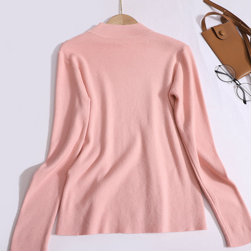 New Korean Version Versatile Knitted Half-High Neck Solid Color Long Sleeve Inner Top