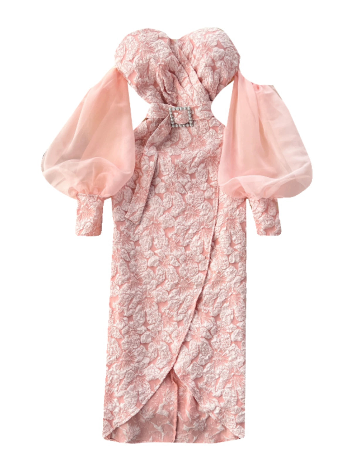 Refined Light Luxury Banquet Dress with Balloon Sleeves and Slim Fit Design