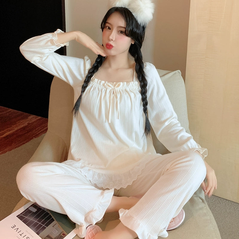 Women's Seasonal Long Sleeve Cotton Fairy Style Loungewear Set