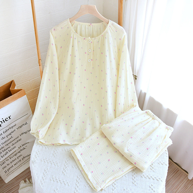 Women's Cotton Yarn Long Sleeve Round Neck Polka Dots Loose Loungewear Set