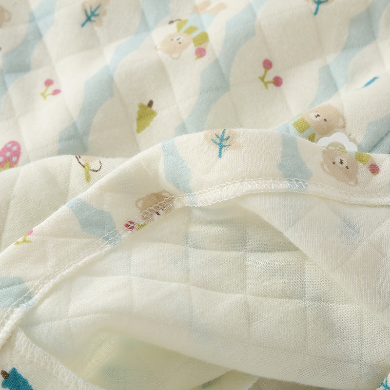Premium Pure Three-Layer Air Cotton Quilted Printed Loungewear With Lapel Collar For Autumn And Winter