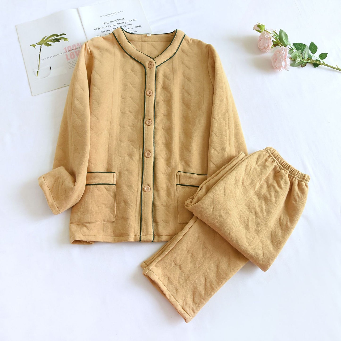Versatile Women's Solid Color Sleepwear with Air Layer and Long Sleeves