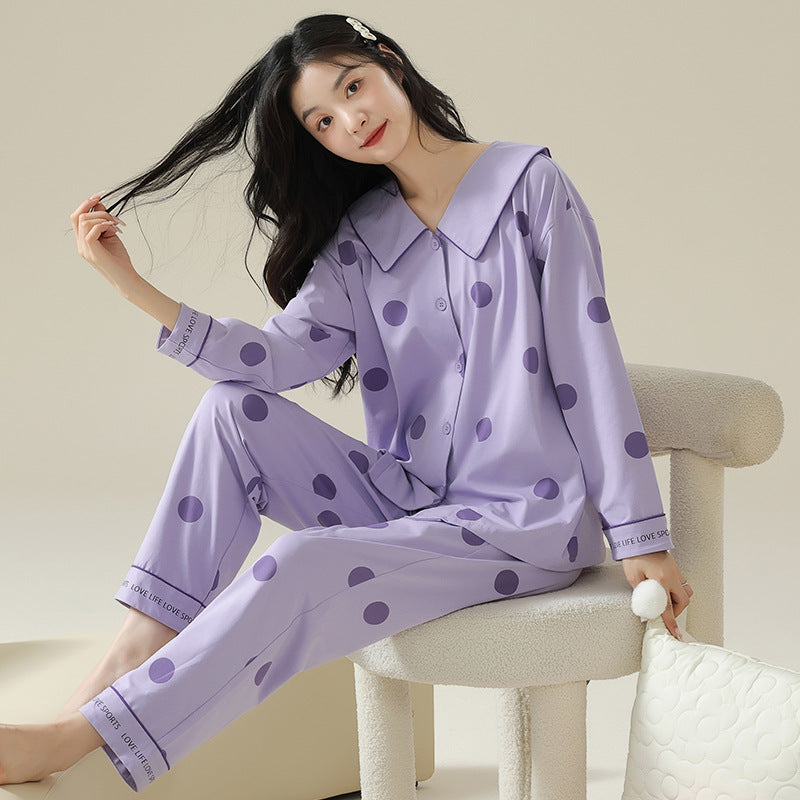 Dotty Delight Lycra Cotton Polka Dot Pajamas with French Collar Luxury Loungewear