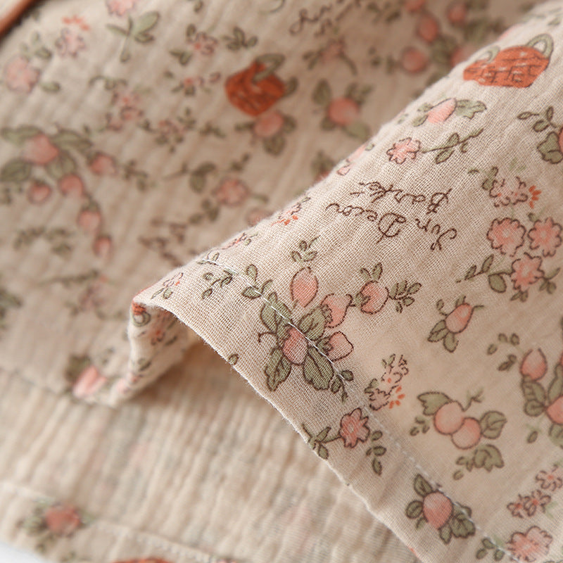 Fresh Elegance Cotton Crepe Three-Piece Sleepwear Suit with Short Sleeve