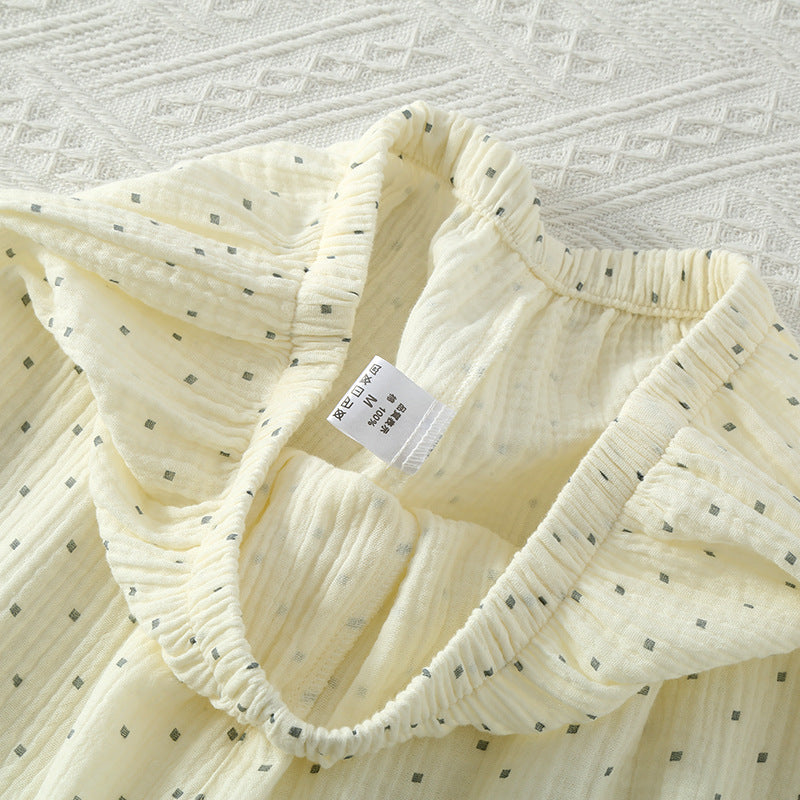 Cozy Cotton Crepe Elastic Collar Sleepwear Set