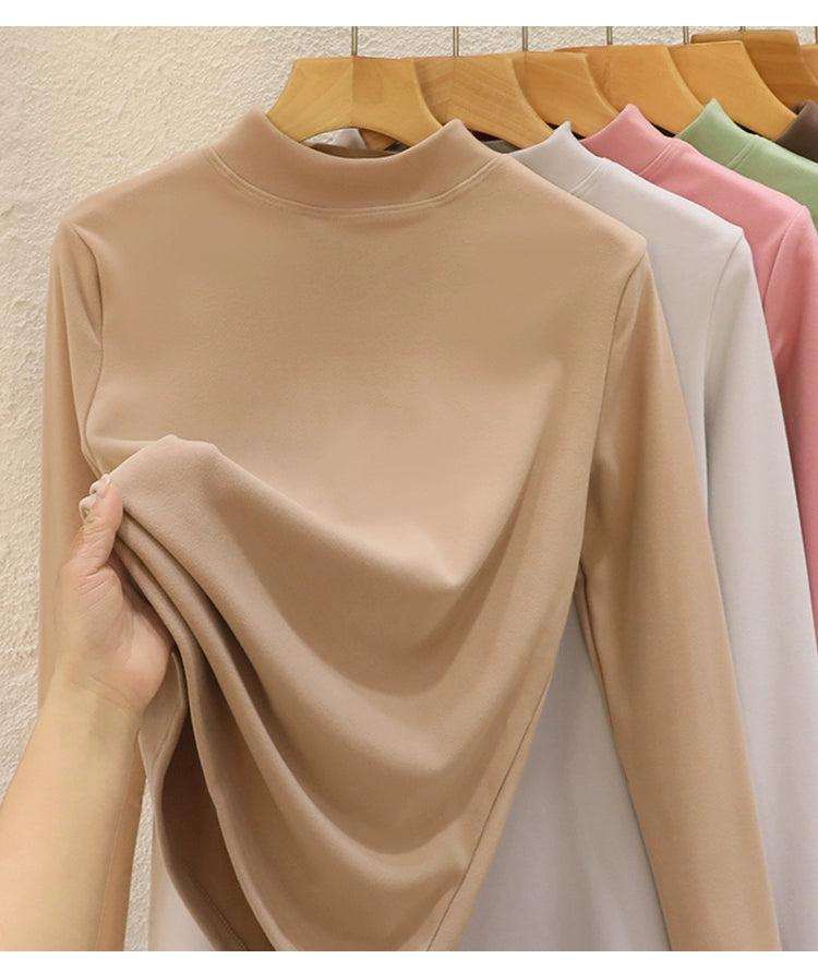 Reversible Velvet Thickened Semi-High Neck Base Long-Sleeved Shirt For Women's Autumn And Winter