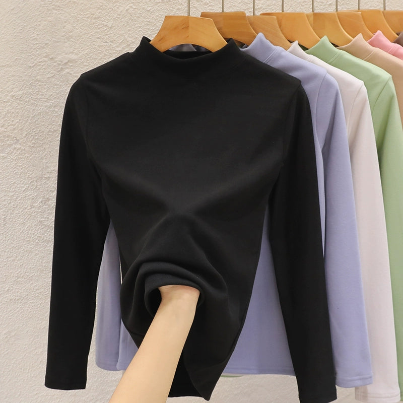 Reversible Velvet Thickened Semi-High Neck Base Long-Sleeved Shirt For Women's Autumn And Winter