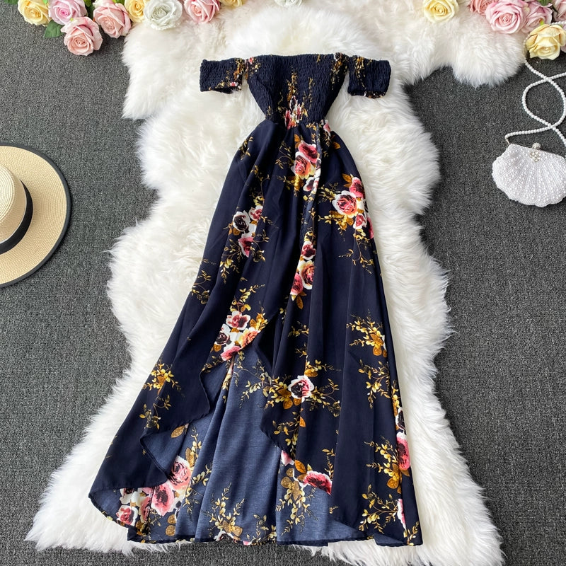 Strapless Floral Dress with Split and Slim Fit for Elegant Evenings