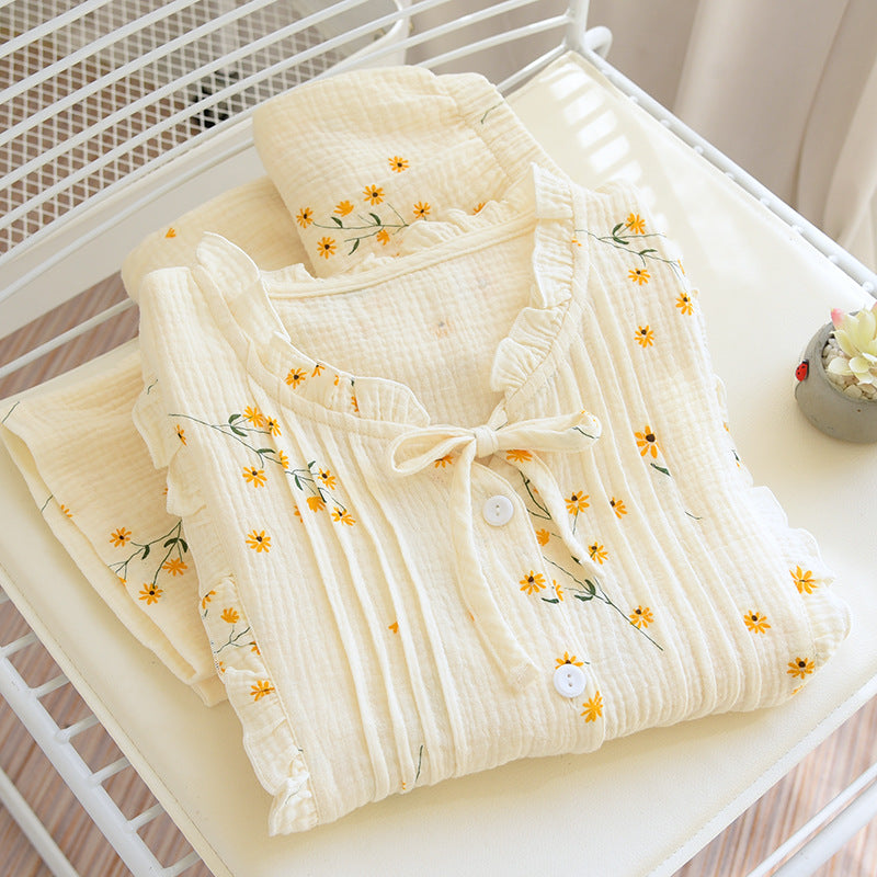 Fresh and Light High-Quality Soft Cotton Crepe Summer PJs With Long Trousers