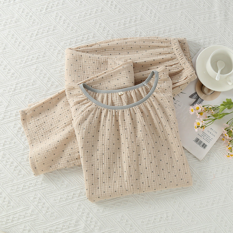 Cozy Cotton Crepe Elastic Collar Sleepwear Set