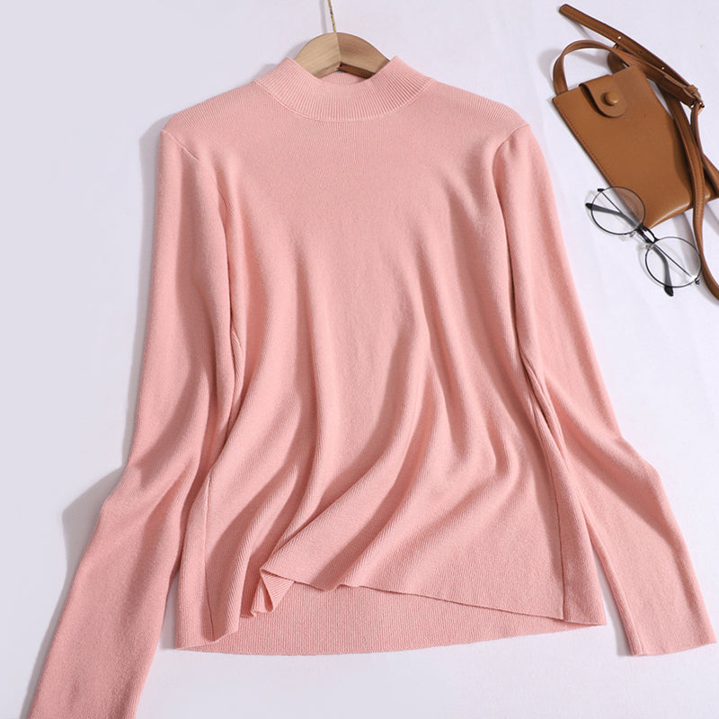 New Korean Version Versatile Knitted Half-High Neck Solid Color Long Sleeve Inner Top
