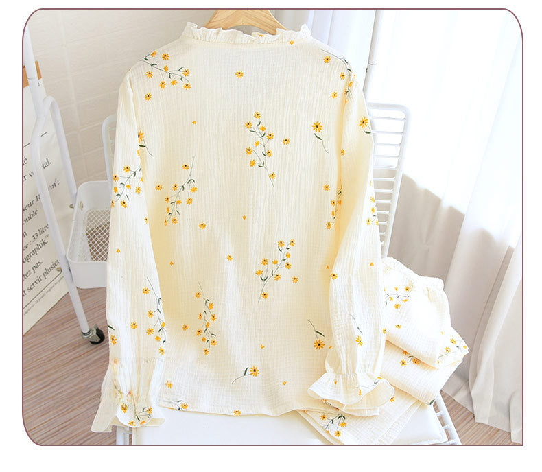 Fresh and Light High-Quality Soft Cotton Crepe Summer PJs With Long Trousers
