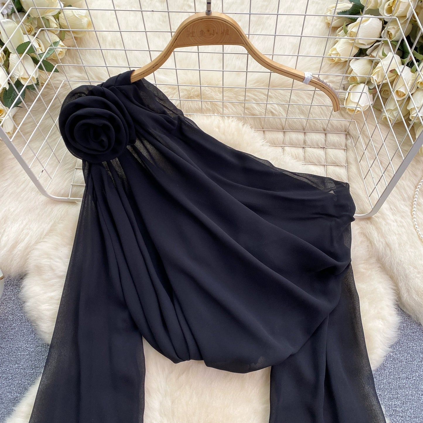 Chiffon Off-Shoulder Puff Sleeve French Top