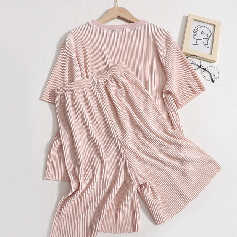 Versatile Women's Summer New Temperament Crewneck Short Sleeve High Waist casual Two pc suit