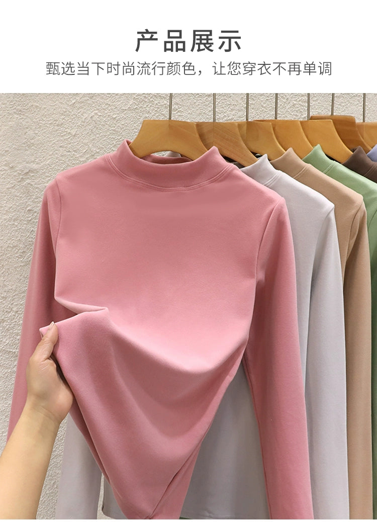 Reversible Velvet Thickened Semi-High Neck Base Long-Sleeved Shirt For Women's Autumn And Winter