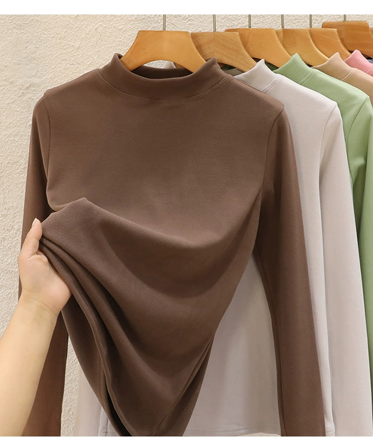 Reversible Velvet Thickened Semi-High Neck Base Long-Sleeved Shirt For Women's Autumn And Winter
