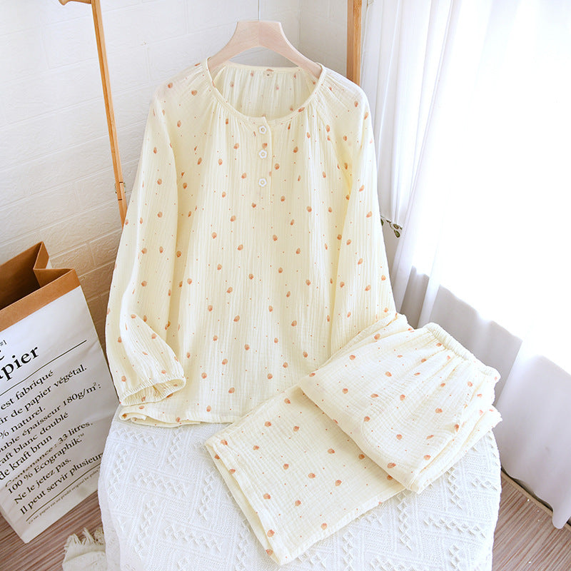 Women's Cotton Yarn Long Sleeve Round Neck Polka Dots Loose Loungewear Set