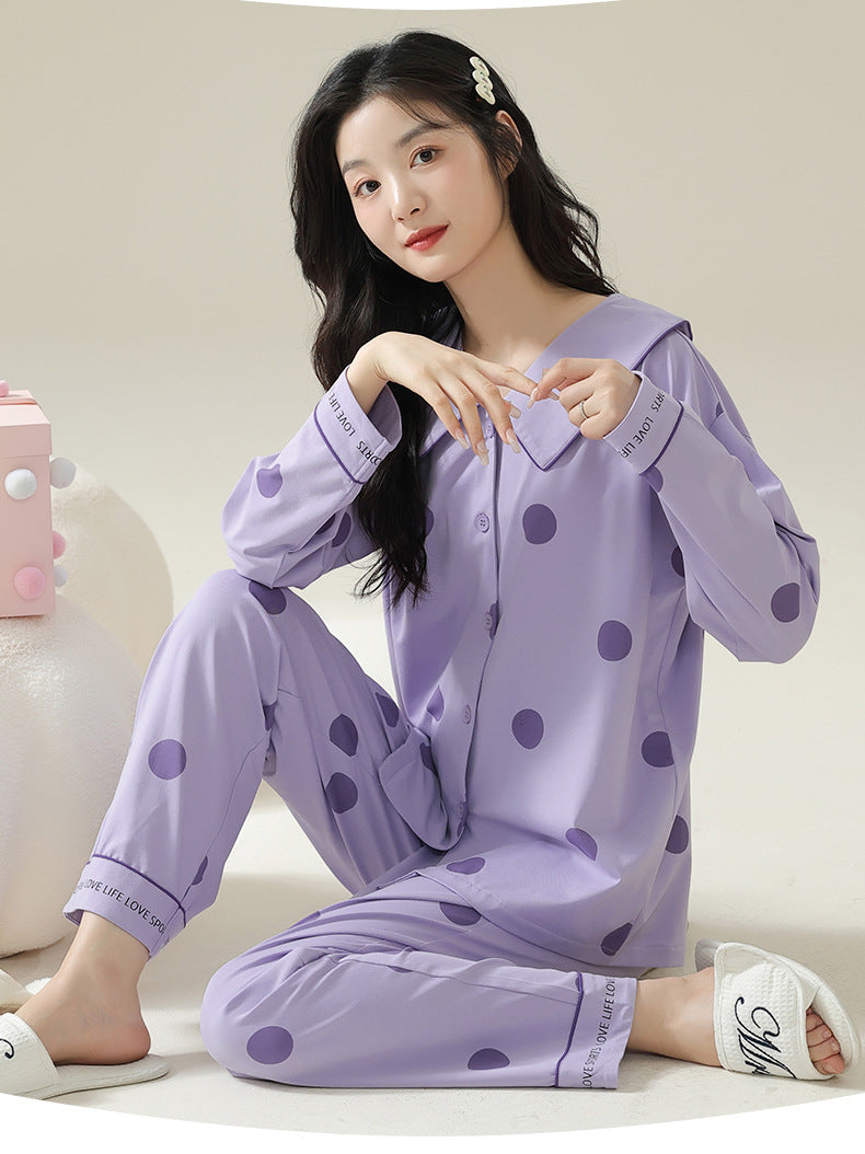 Dotty Delight Lycra Cotton Polka Dot Pajamas with French Collar Luxury Loungewear