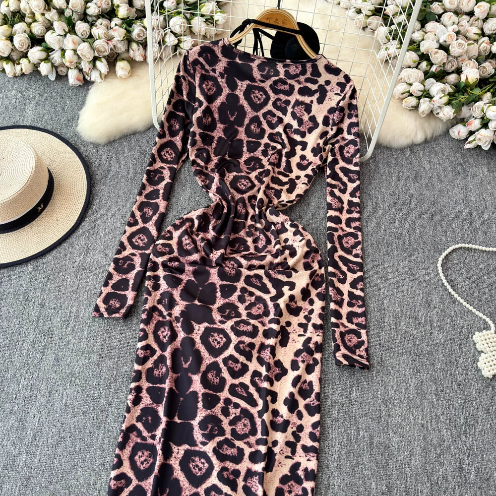 Women's Autumn Long-sleeved Halter Neck Knitted Dress