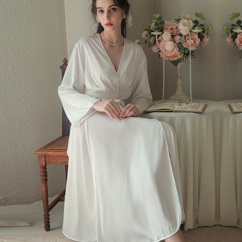 Female Newly Wedding Bride Red Silky Smooth nightgown With Belt