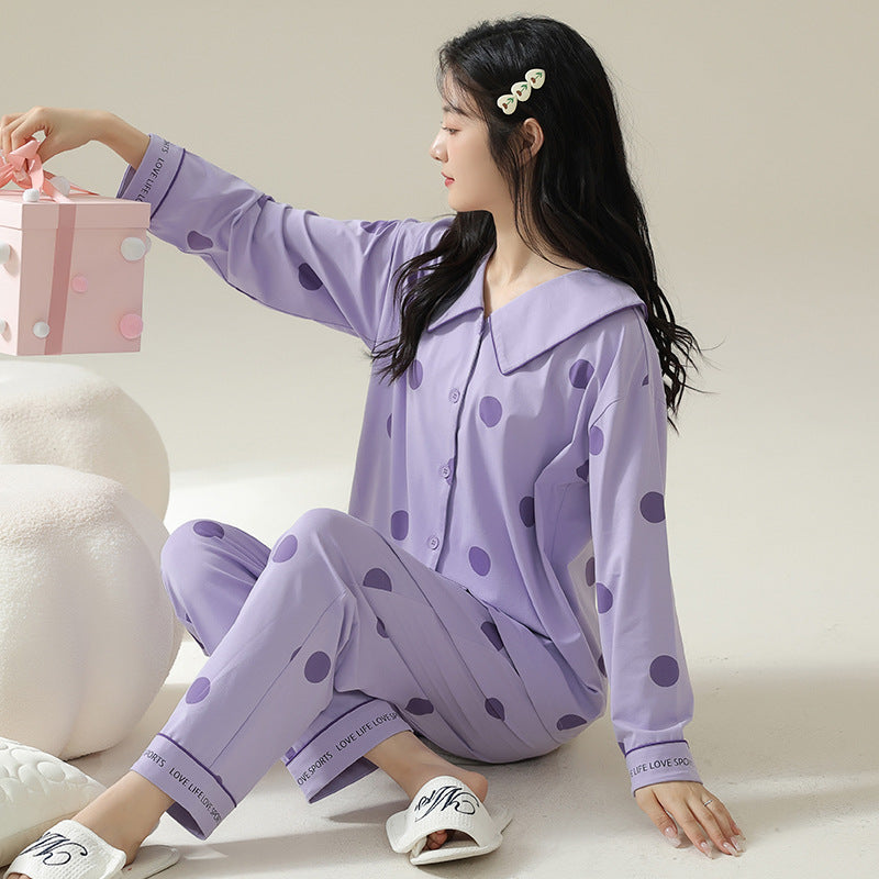 Dotty Delight Lycra Cotton Polka Dot Pajamas with French Collar Luxury Loungewear