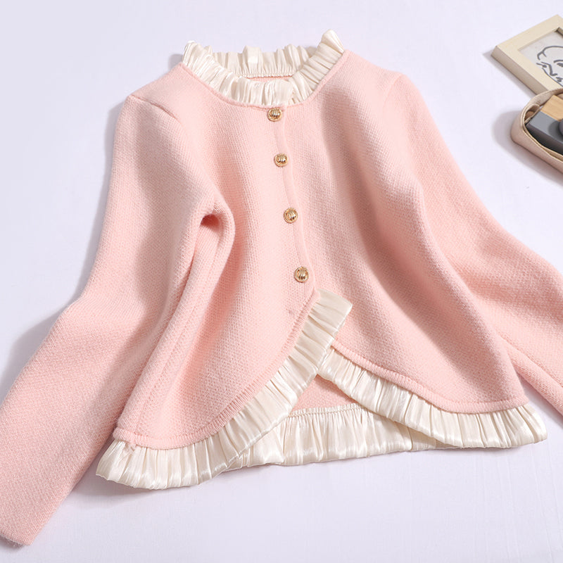 French Women's Autumn & Winter Temperament Stitching Knitted Cardigan Top