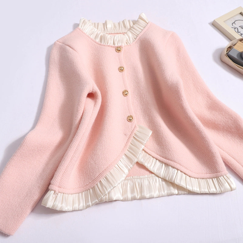 French Women's Autumn & Winter Temperament Stitching Knitted Cardigan Top