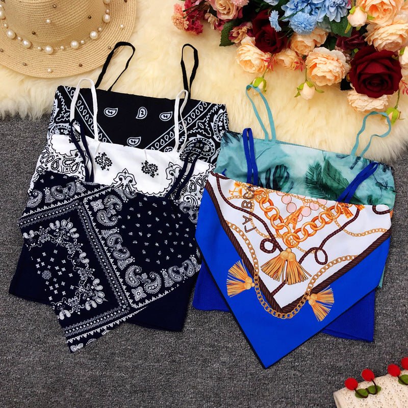 Summer Irregular Pattern Design Camisole Women's Outerwear Belly Pocket Top