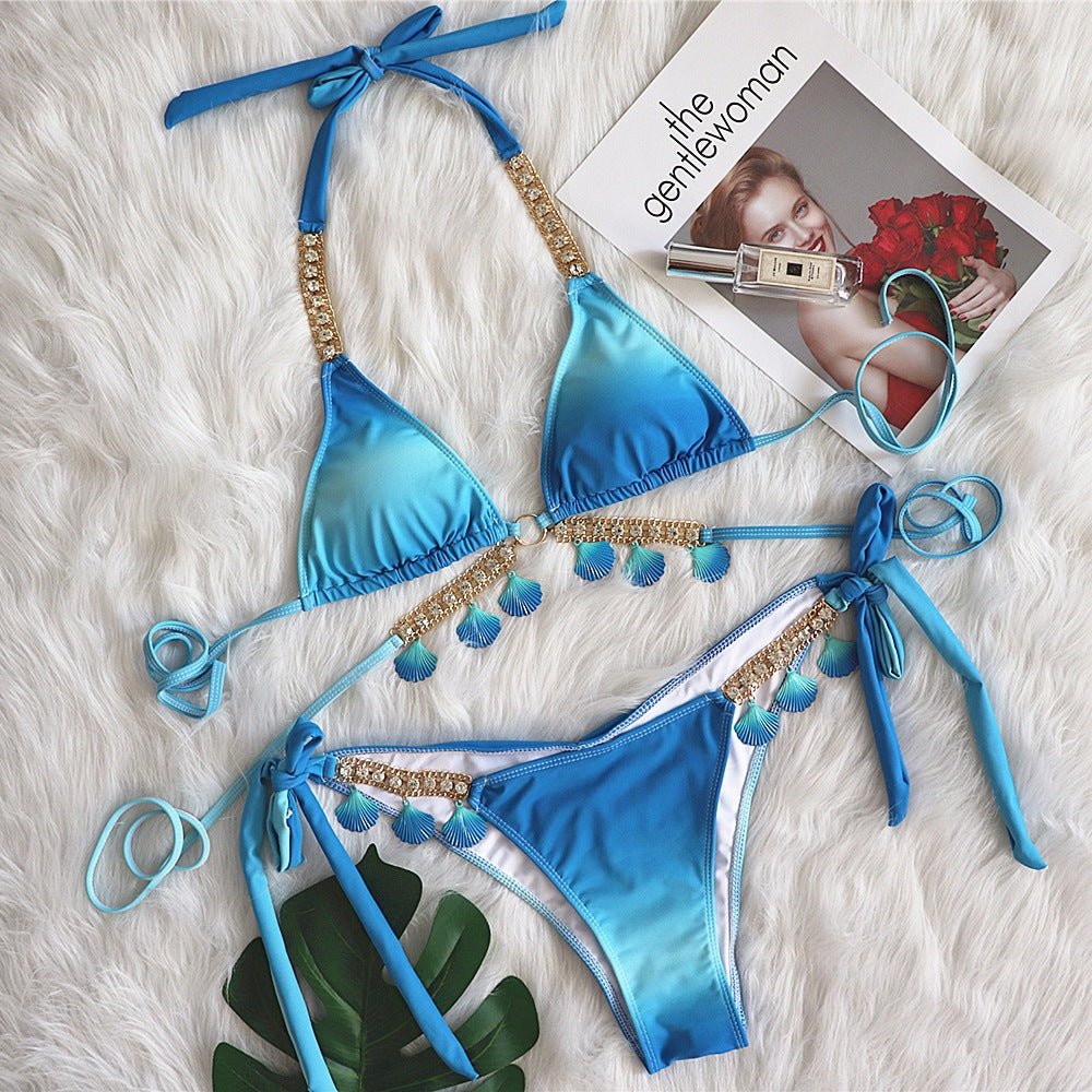 Gradient Print Luxury Crystal Diamond Crafted Women's Bikini Swimsuit