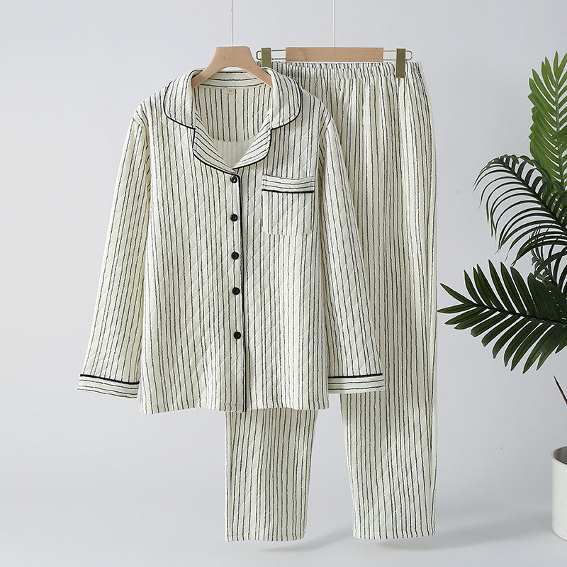 Premium Pure Three-Layer Air Cotton Quilted Printed Loungewear With Lapel Collar For Autumn And Winter