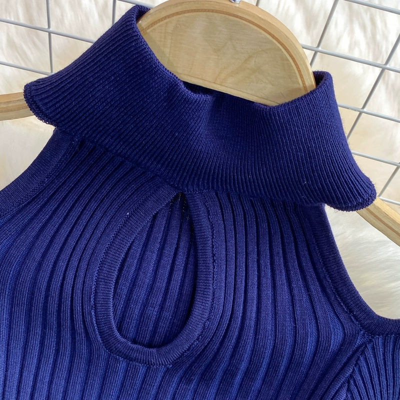 women'sย Winter Stand-up collar knitted stretch Bodycon dress With Long-Sleeved Strapless Design