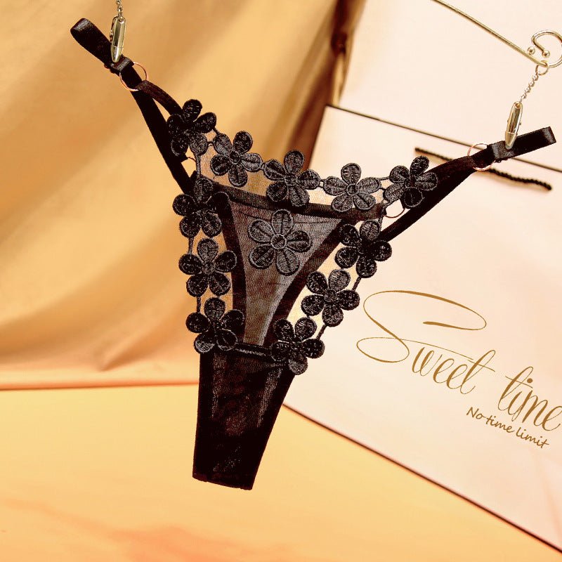 Flower Embroidery Comfortable Adjustable Straps Metal Buckle Design Thong Panties
