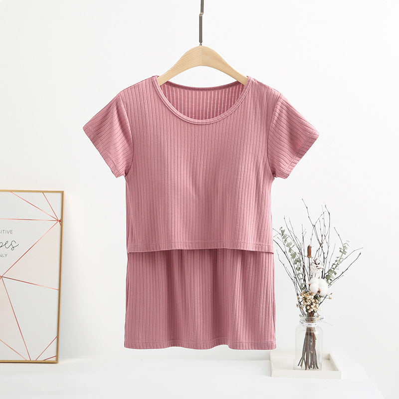 Women's Summer Nursing Short-Sleeved Breastfeeding Maternity Single Tops