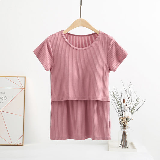 Women's Summer Nursing Short-Sleeved Breastfeeding Maternity Single Tops
