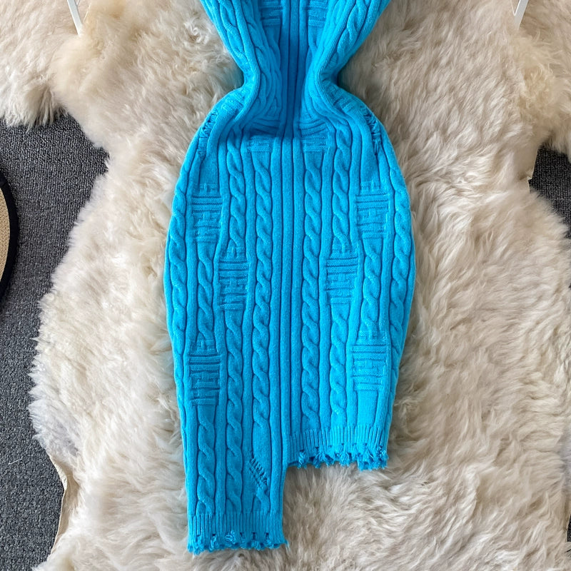 Sophisticated Spring Sleeveless Knitted Vest Round Neck Dress