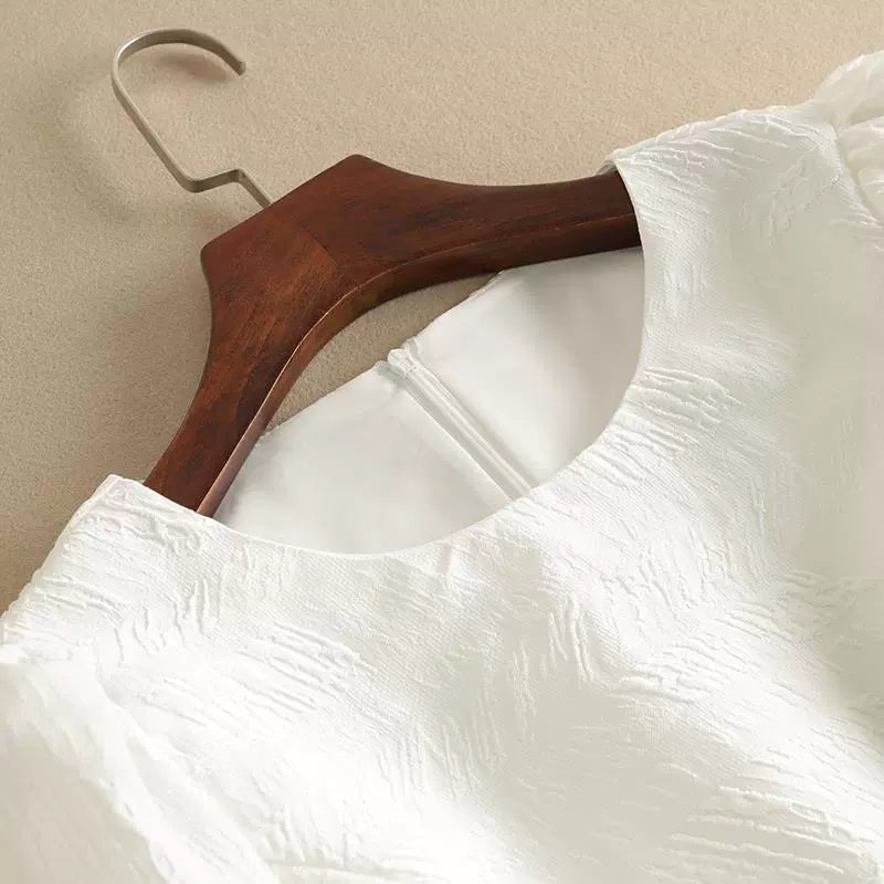 White Waist Cut-Outs Mid-Length Dress