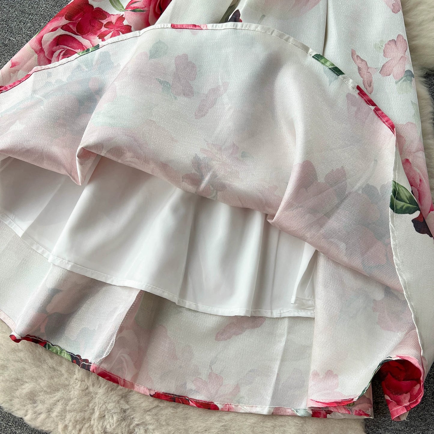 Floral Elegant Sleeveless Pleated Waist-Defining Skirt Dress For Women