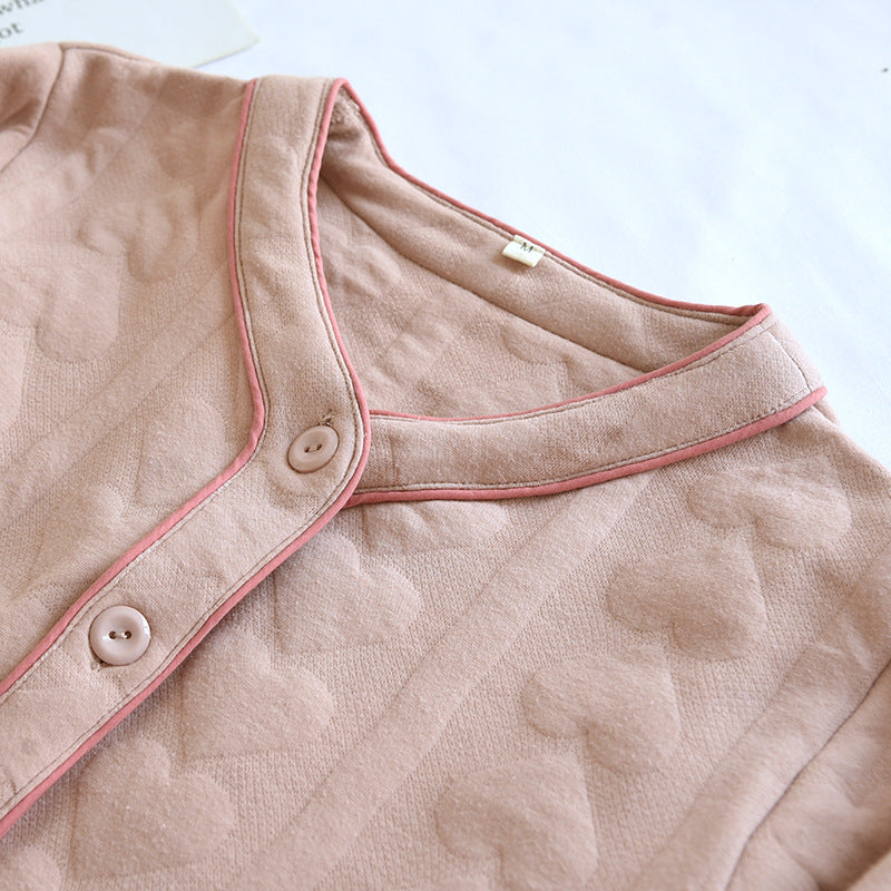 Versatile Women's Solid Color Sleepwear with Air Layer and Long Sleeves