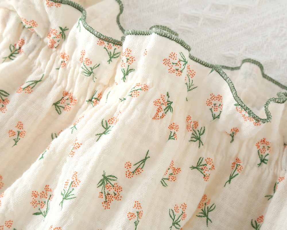 Women's Cotton Crepe Yarn suspender Short-Sleeved Shorts Sleepwear for summer