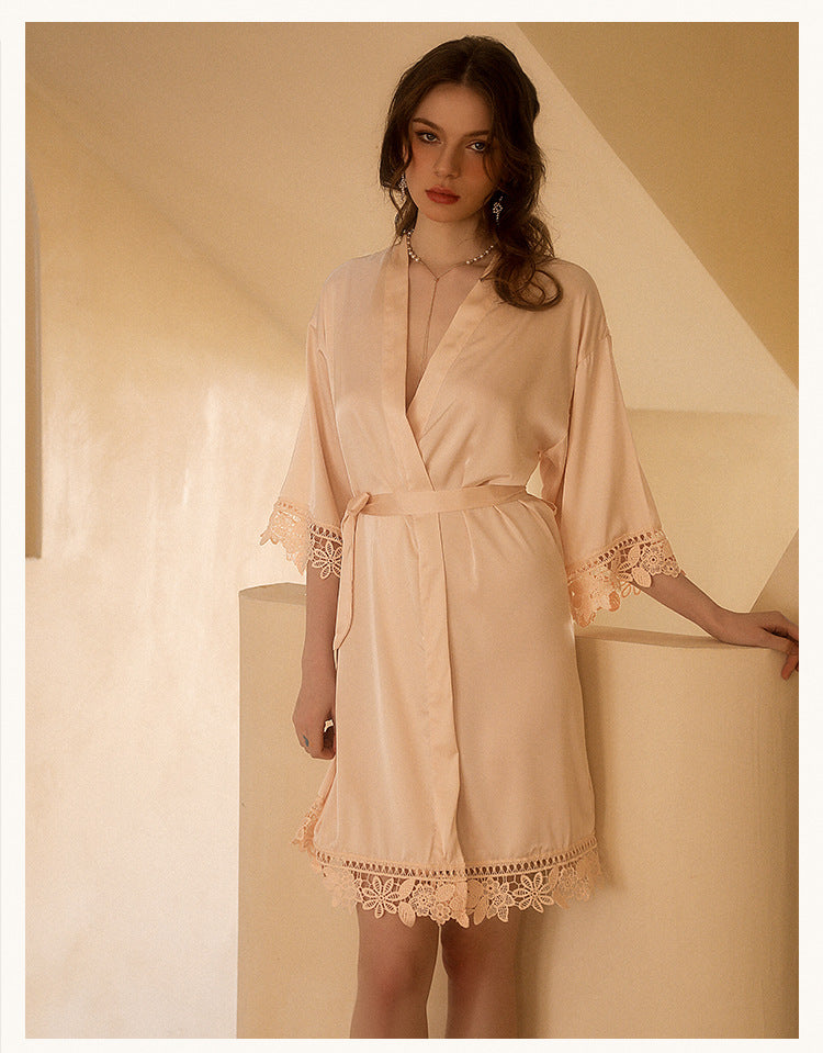 Wedding Bride And Bridesmaid Group Satin Embroidered Nightgown For Party