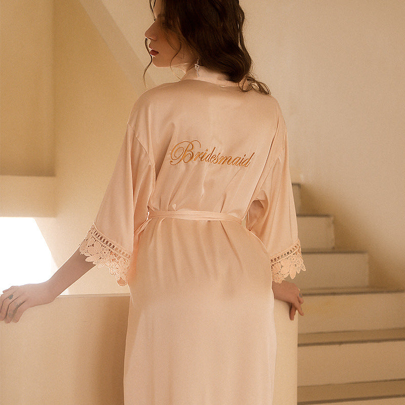 Wedding Bride And Bridesmaid Group Satin Embroidered Nightgown For Party