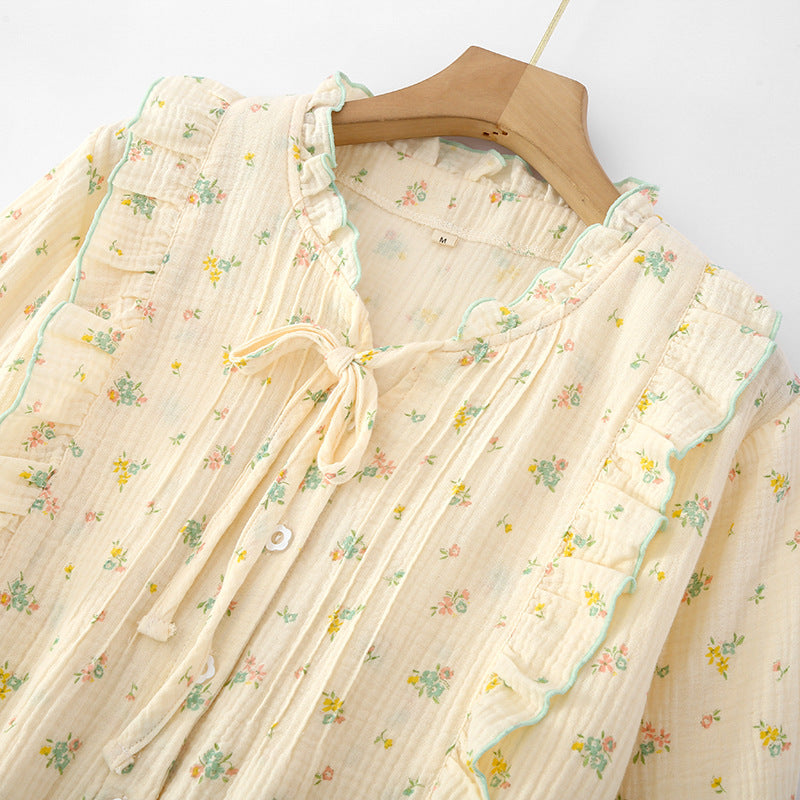 Modern Maternity confinement Loungewear Set with Crepe small V-neck colorful flower Print