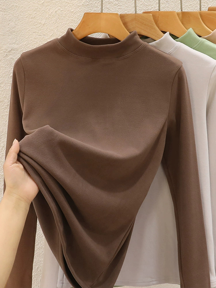 Reversible Velvet Thickened Semi-High Neck Base Long-Sleeved Shirt For Women's Autumn And Winter